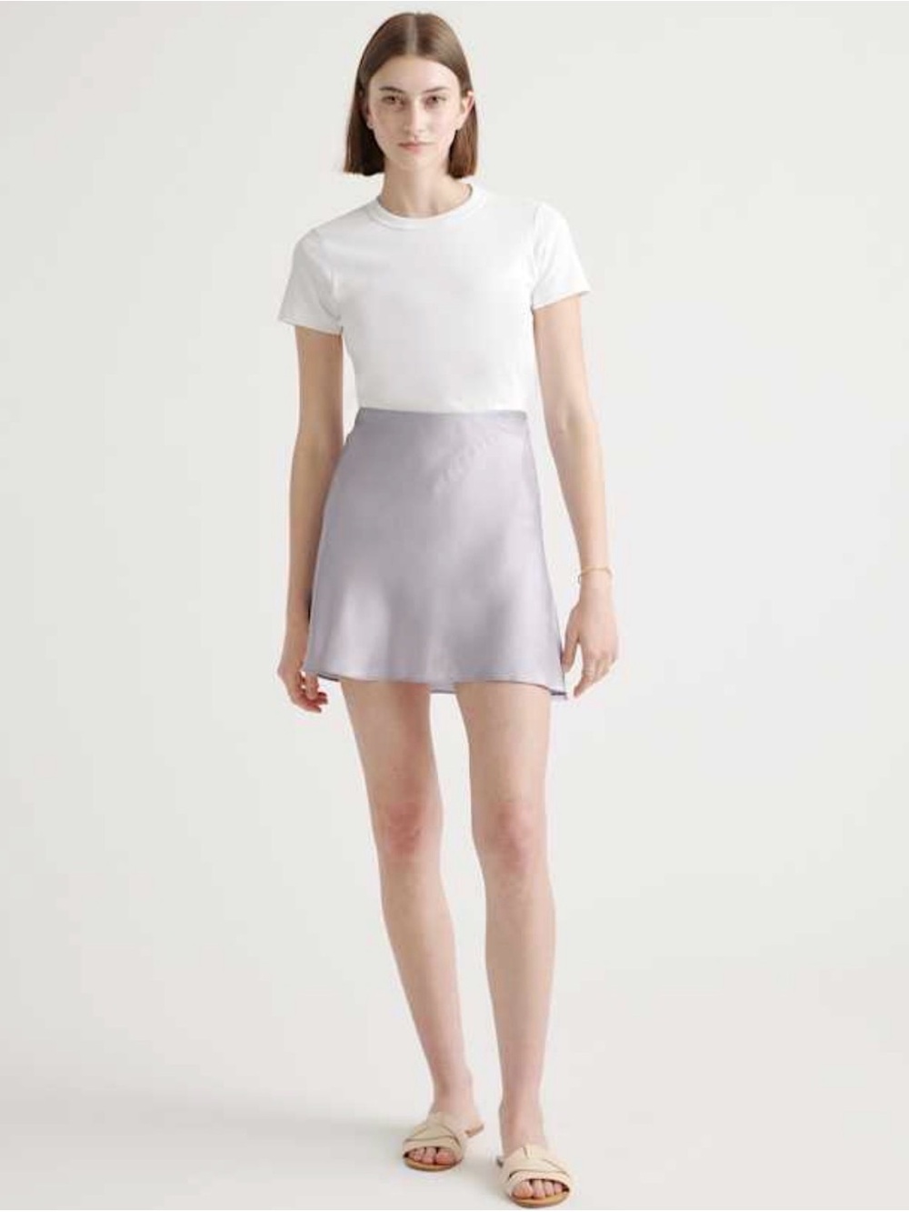 Quince 100% Washable Silk Skirt Grey Lilac Size XL